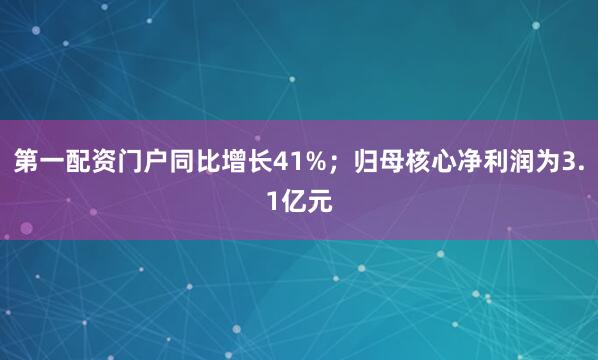 第一配资门户同比增长41%；归母核心净利润为3.1亿元